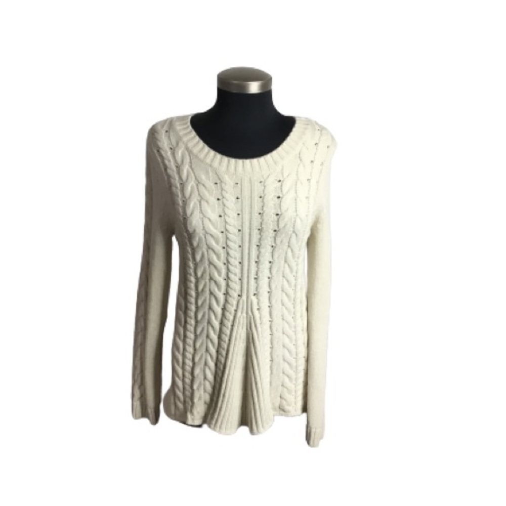 Cabi Cable Knit Lace Up Layered Cream Sweater  Medium